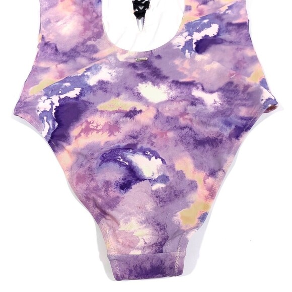 PINK Victorias Secret Lace Up Tie Dye One Piece Swimsuit boho Purple Haze Small - Picture 8 of 10